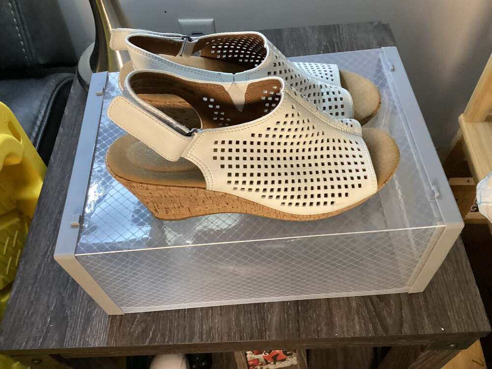 Rockport Women's Briah Perforated Slingback Cork Wedge Sandal White Size 7